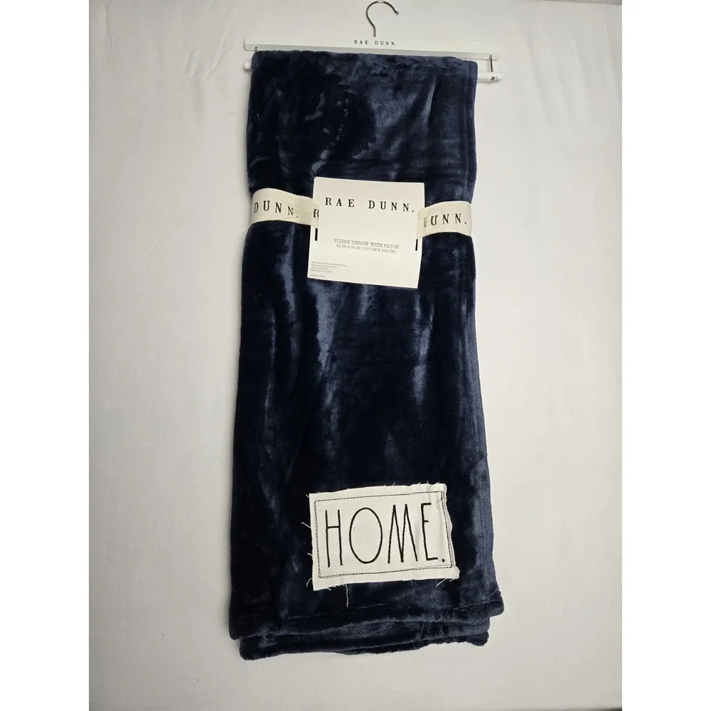 Rae Dunn Printed plush throw blanket soft‎ NEW Home blue